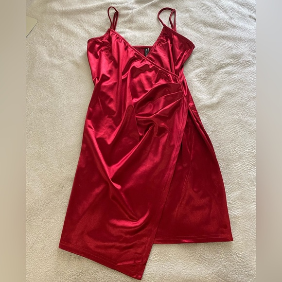 ZAFUL Draped Shiny Surplice Dress Red Wine - Picture 5 of 5